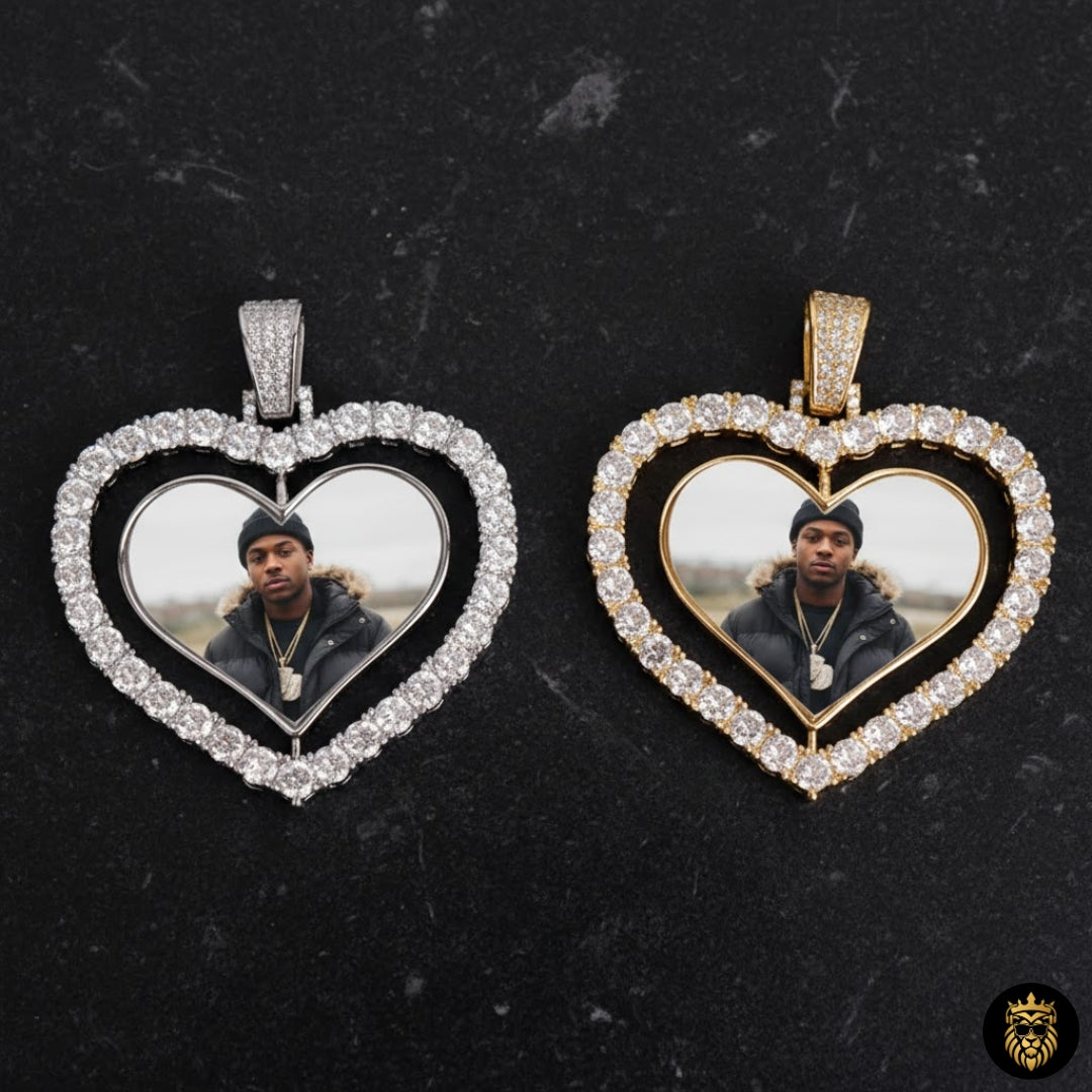 Iced out hip hop heart pendant necklace with cubic zirconia stones
