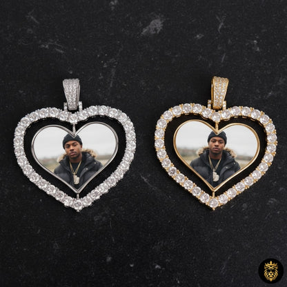 Iced out hip hop heart pendant necklace with cubic zirconia stones
