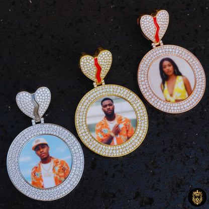 Close-up of custom photo pendant necklace with detailed craftsmanship
