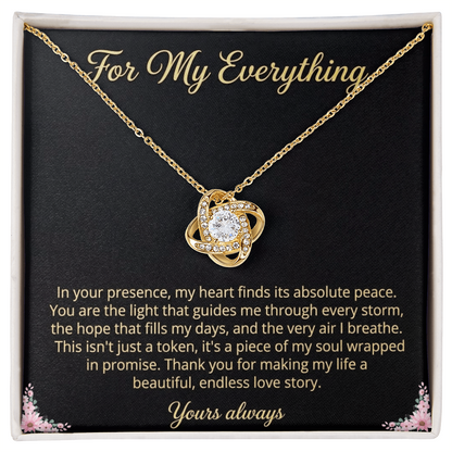 Close-up of elegant Love Knot pendant necklace