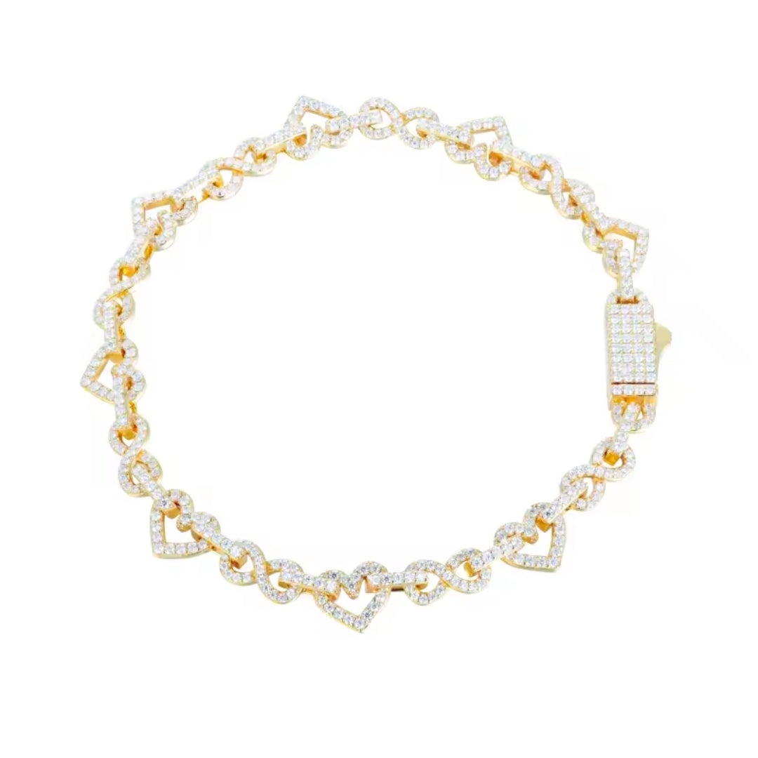 Luxury iced out moissanite bracelet with infinity heart links