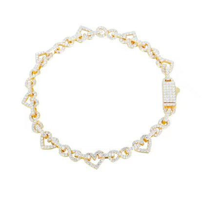 Luxury iced out moissanite bracelet with infinity heart links