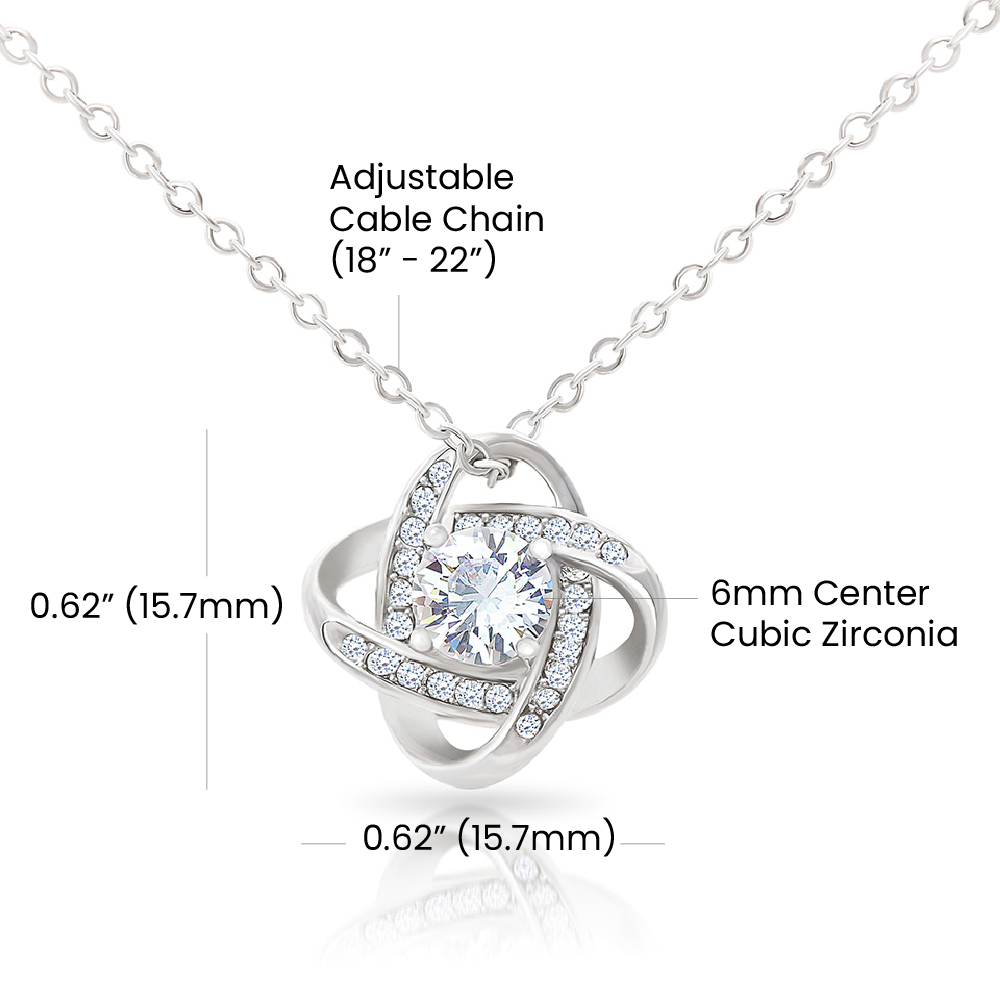Luxury cubic zirconia love knot pendant necklace close-up image