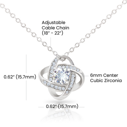 Luxury cubic zirconia love knot pendant necklace close-up image