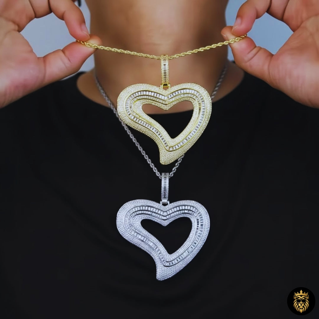 Luxury hip hop heart shaped necklace featuring sparkling cubic zirconia stones
