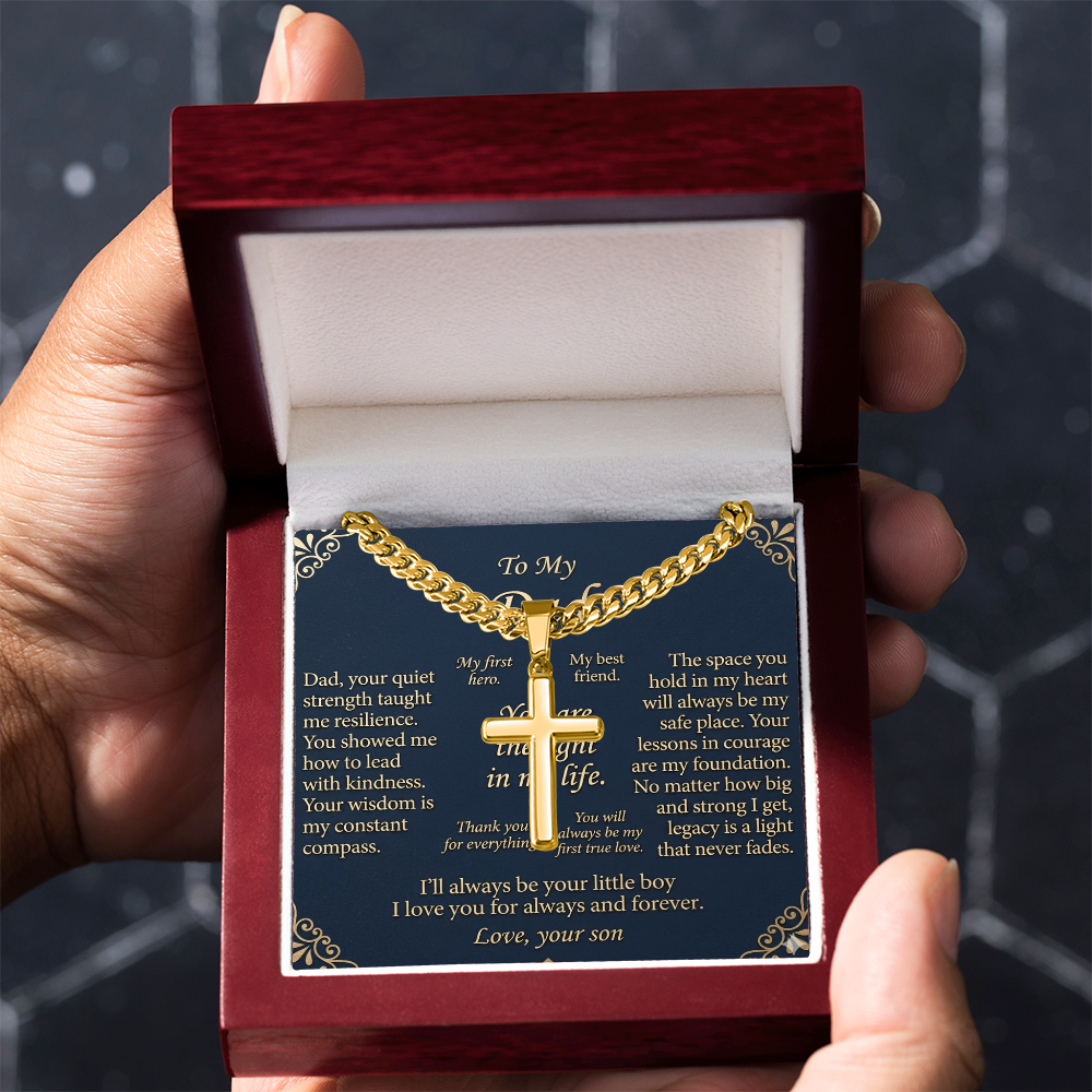 Luxury men’s cross necklace showcased elegantly
