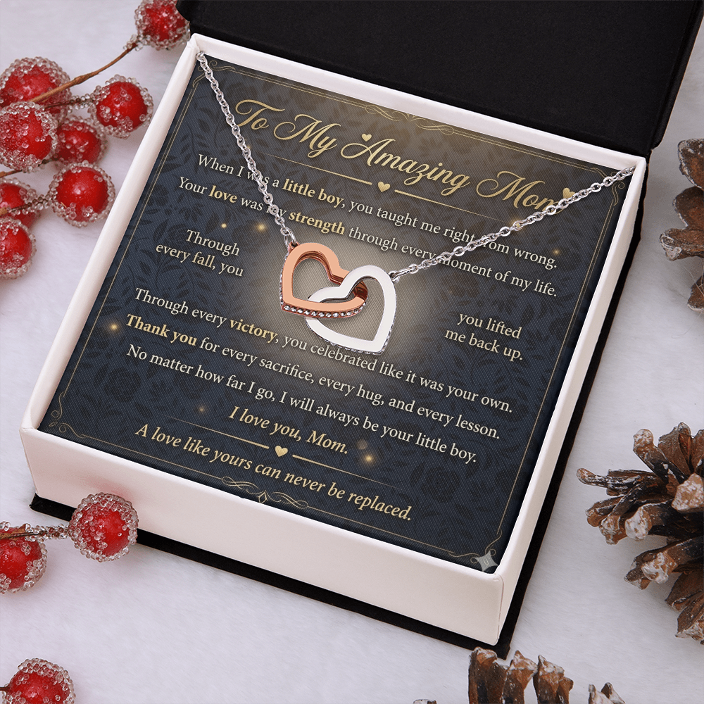 Luxury necklace gift idea for mom displayed on velvet background