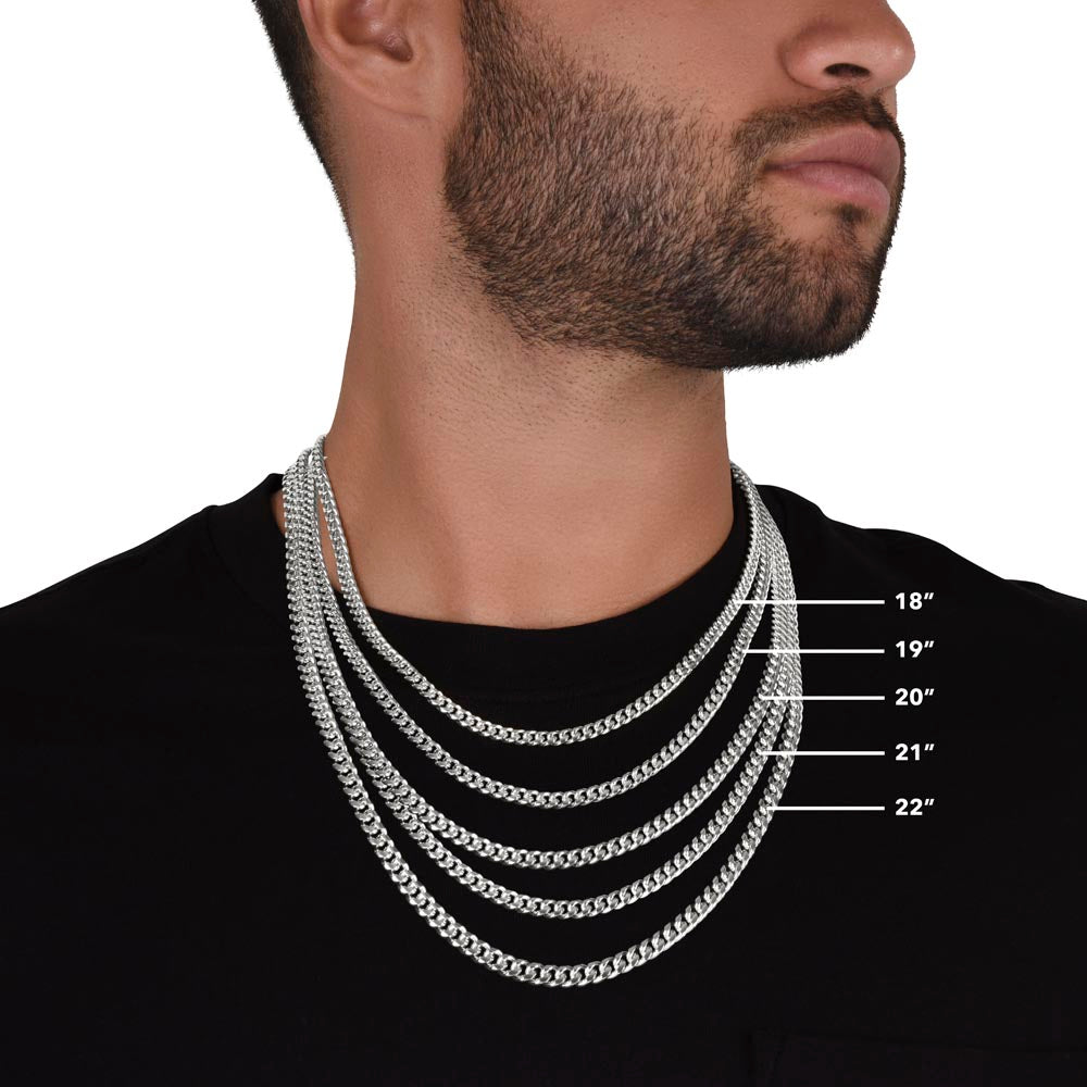 Elegant gift box packaging for men's Cuban link chain necklace designed as Father's Day gift