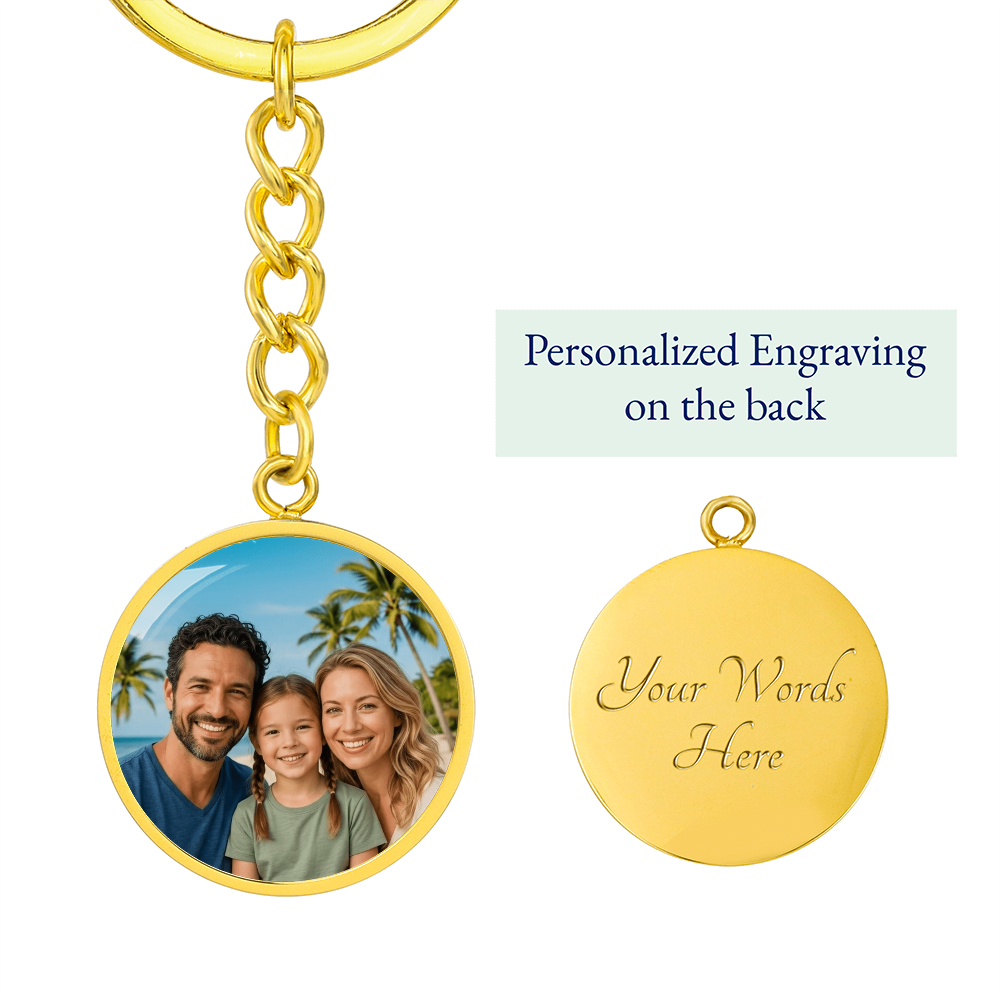 Circular photo keychain used as personalized memory gift accessory