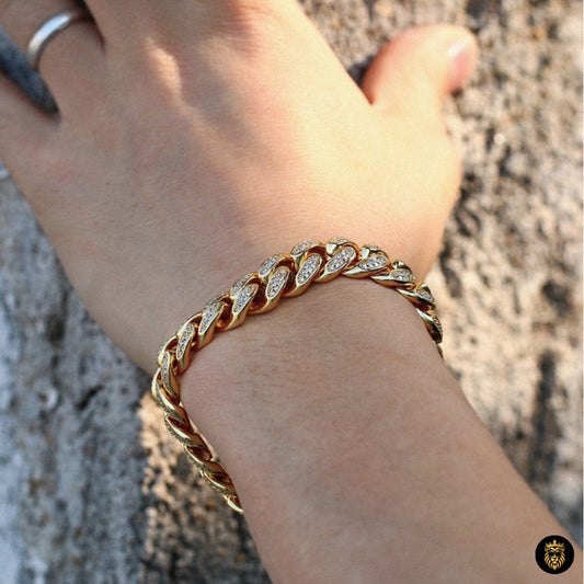 Miami Cuban chain bracelet with rhinestone AAA cubic zirconia hip hop design