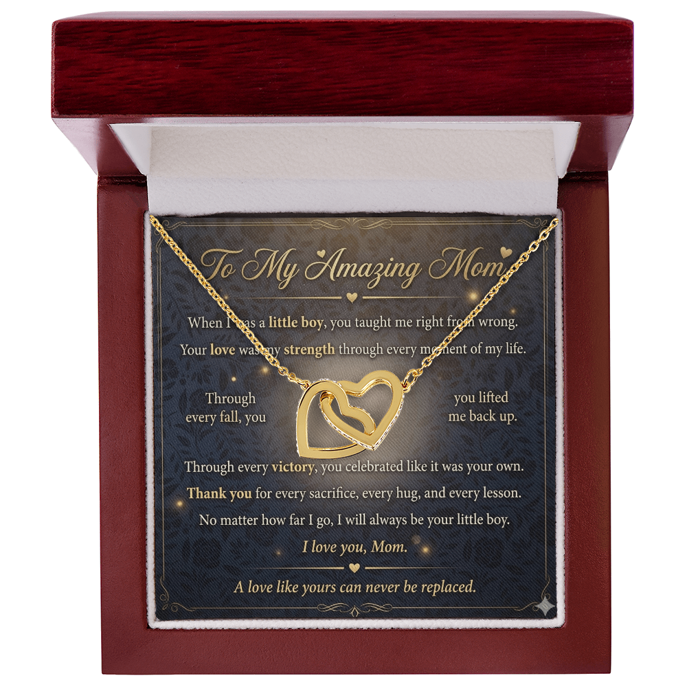 Flat lay of interlocking hearts necklace for Mother’s Day gift