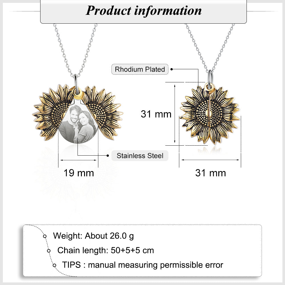 2025 New Arrival Sunflower Custom Photo Locket Necklace For Women