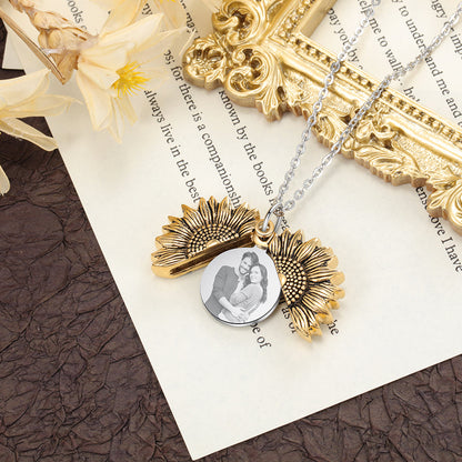 2025 New Arrival Sunflower Custom Photo Locket Necklace For Women