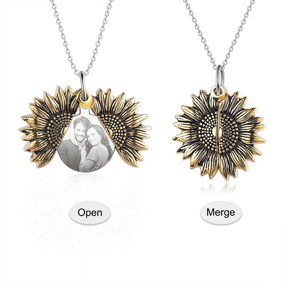 2025 New Arrival Sunflower Custom Photo Locket Necklace For Women