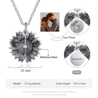 2025 New Arrival Sunflower Custom Photo Locket Necklace For Women