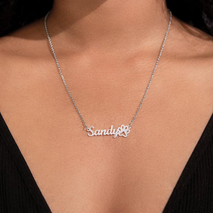 Detailed view of chain and paw print pendant custom necklace