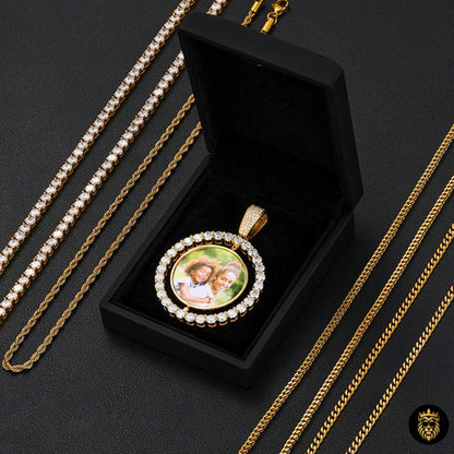 Luxury moissanite medallion necklace with custom uploaded photos