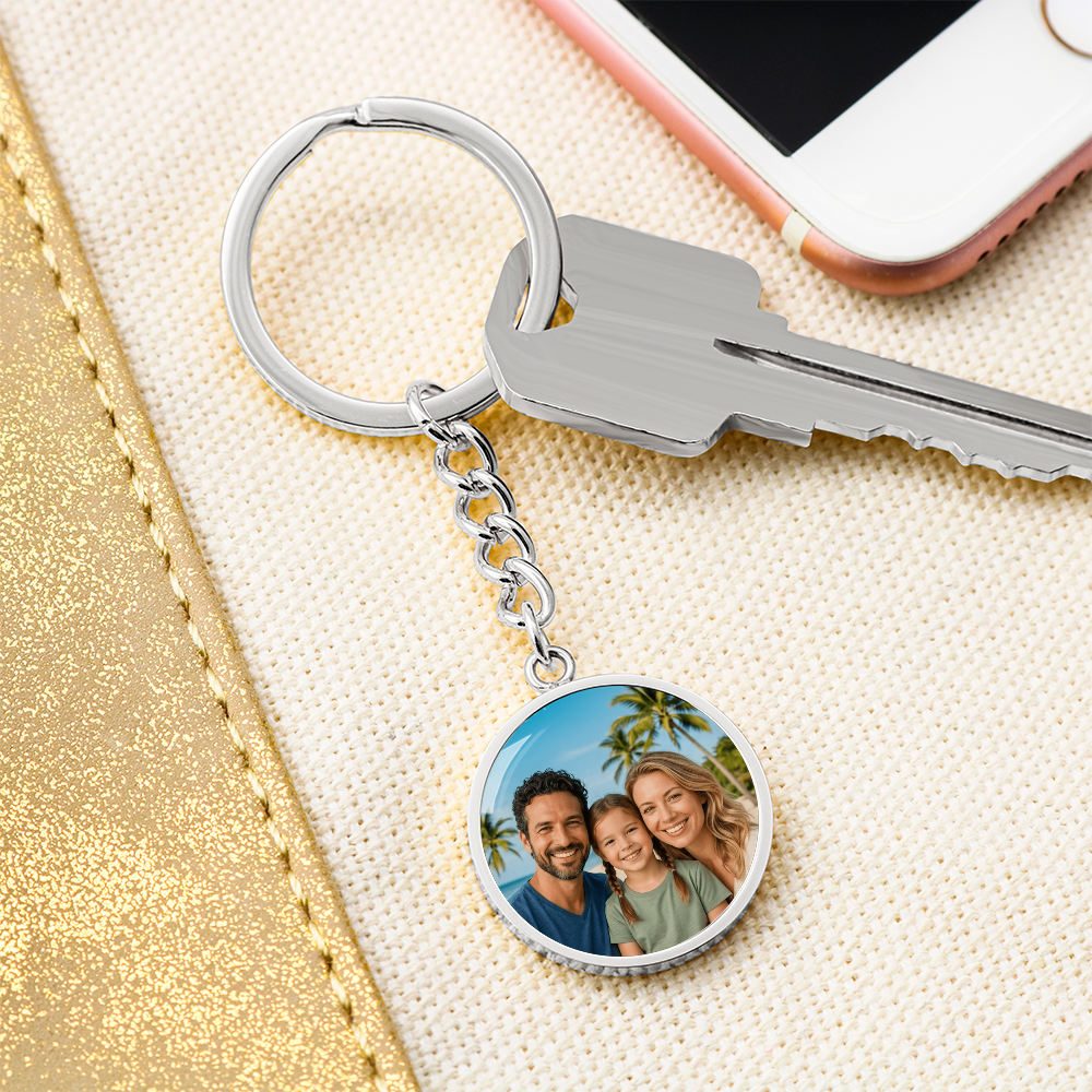 Couple themed custom round keychain with shared photo memory