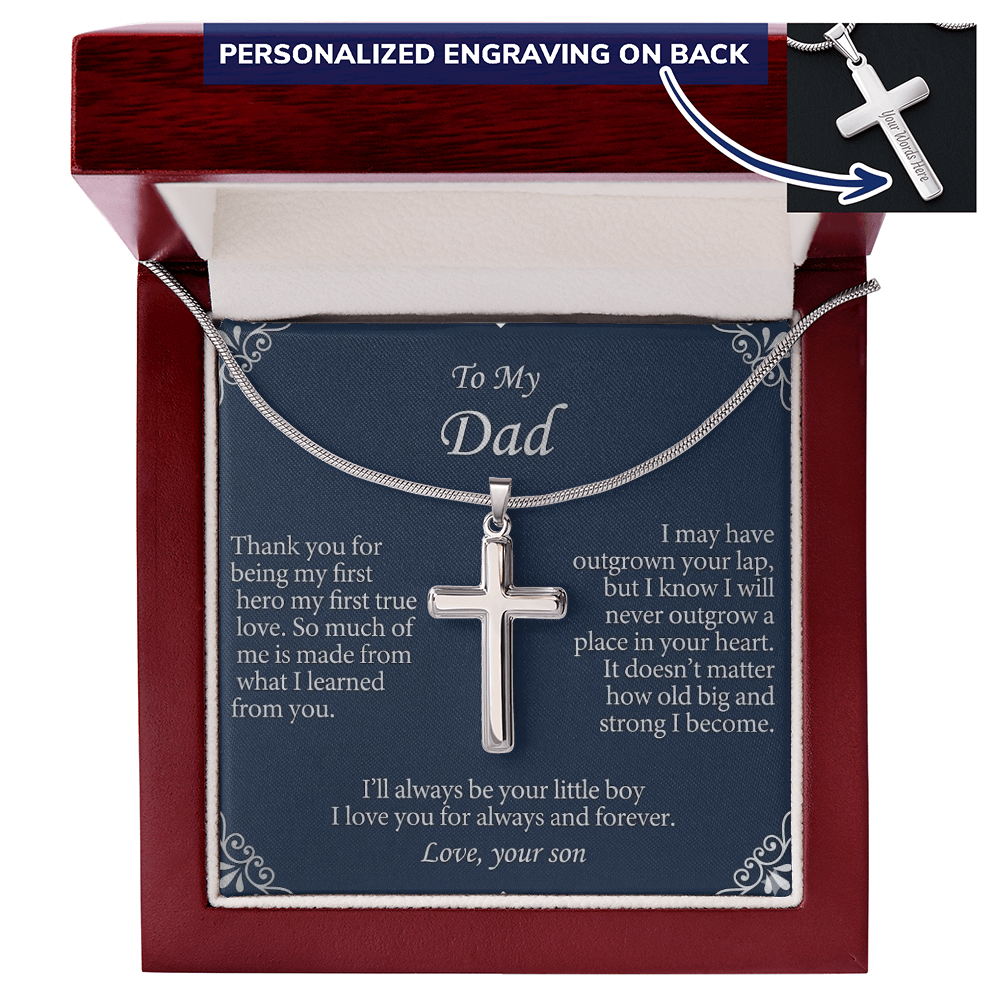 Close-up of personalized engraved necklace for dad gift