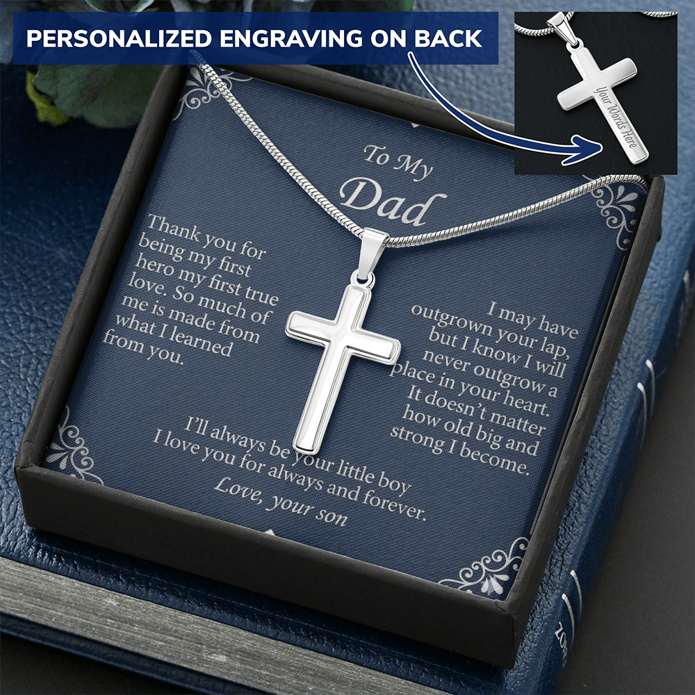 Elegant gift packaging for engraved cross necklace for dad