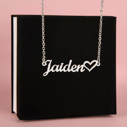 Gold heart name necklace with custom engraved name pendant for women gift