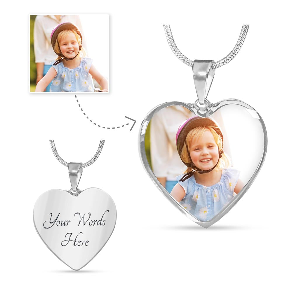 Close-up of personalized heart necklace for kids with custom engraving
