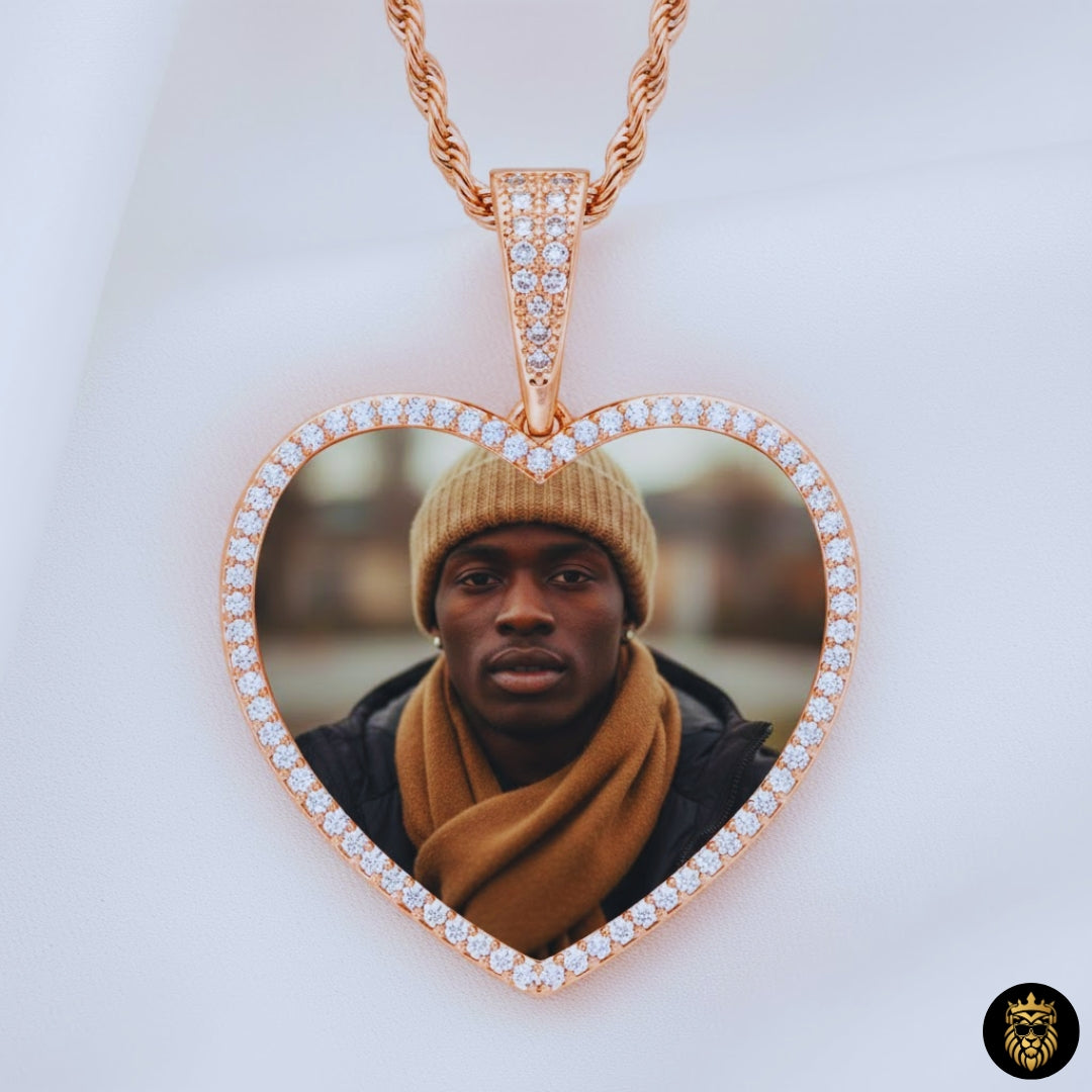 Personalized heart photo necklace showing custom image inside pendant
