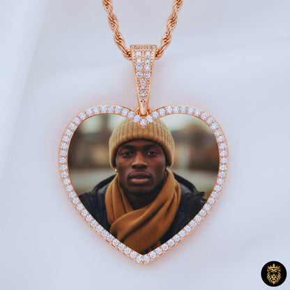 Personalized heart photo necklace showing custom image inside pendant
