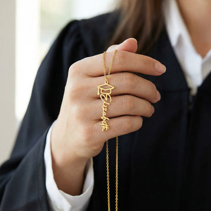 Personalized graduate necklace with gold chain