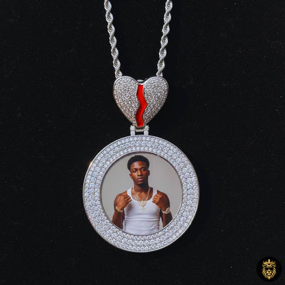 Custom memorial necklace with photo inside heart-shaped pendant
