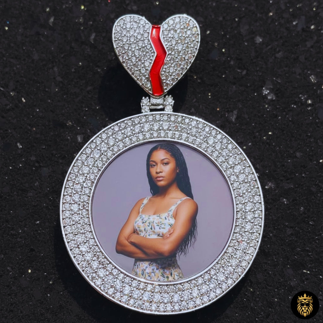 Personalized picture necklace showing engraved photo inside pendant
