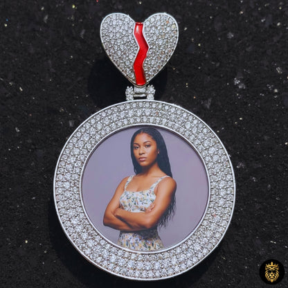 Personalized picture necklace showing engraved photo inside pendant
