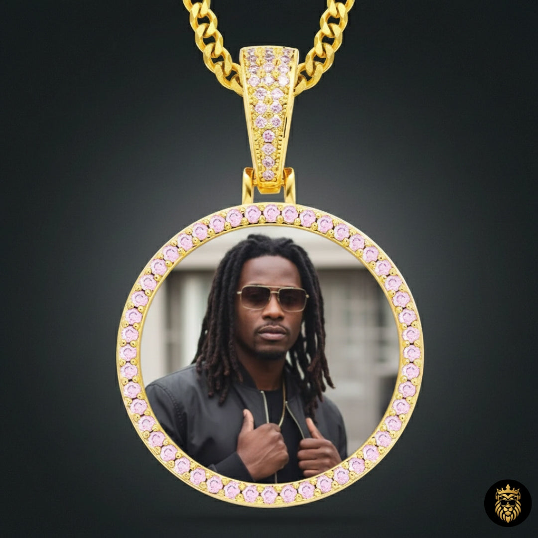 Personalized pink photo pendant necklace for women