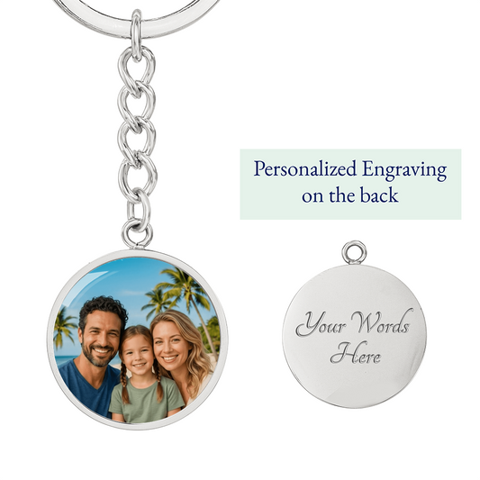 Custom round photo keychain featuring personalized image for loved ones gift
