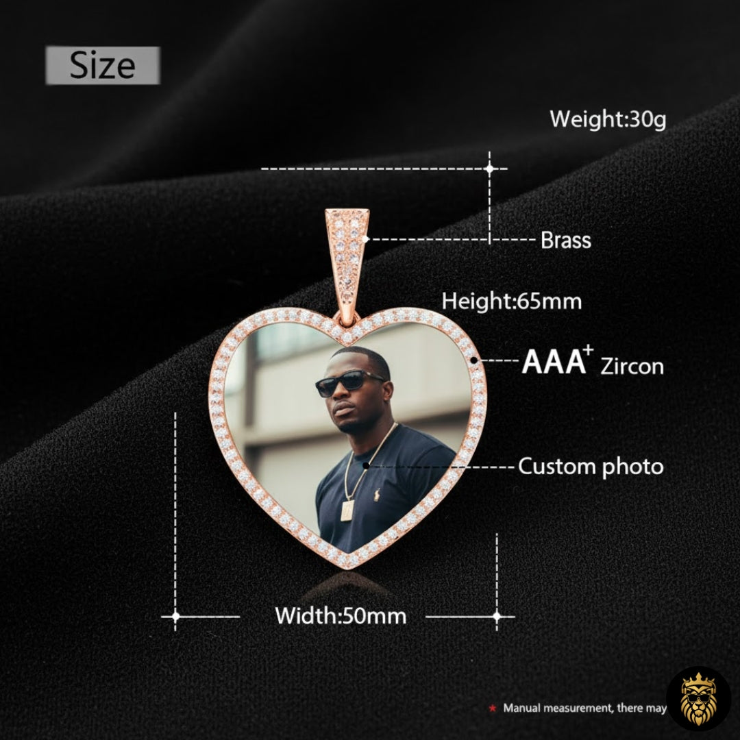Iced Out Heart Photo Medallion Custom Picture Pendant necklace
