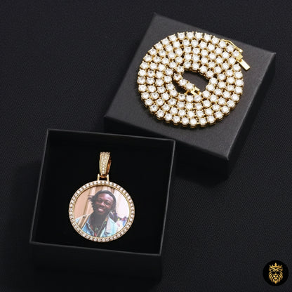 Luxury pink medallion necklace with custom photo insert