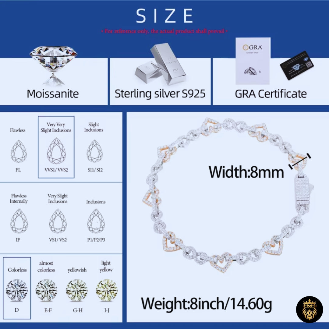 Women's luxury heart link bracelet in silver