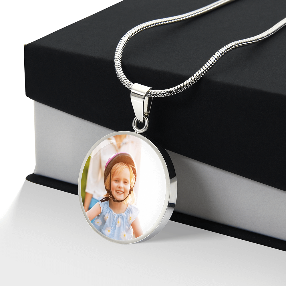 Premium stainless steel circle necklace with engraving for kids