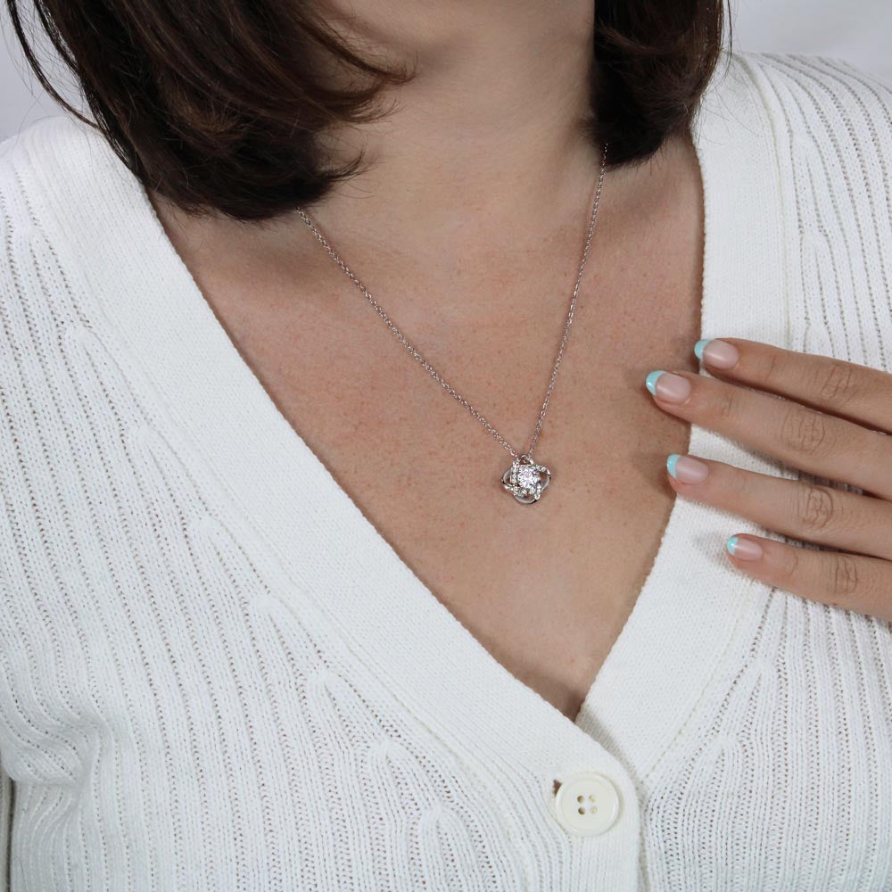 Romantic love knot necklace gift for girlfriend in white gold finish