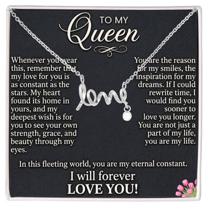 Scripted love necklace for her displayed on white background