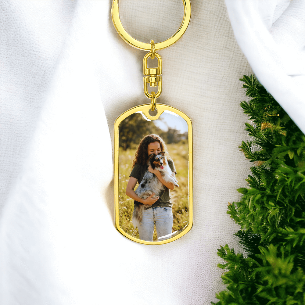 Durable metal photo keychain with engraving