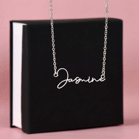Close-up of signature style personalized name necklace detail