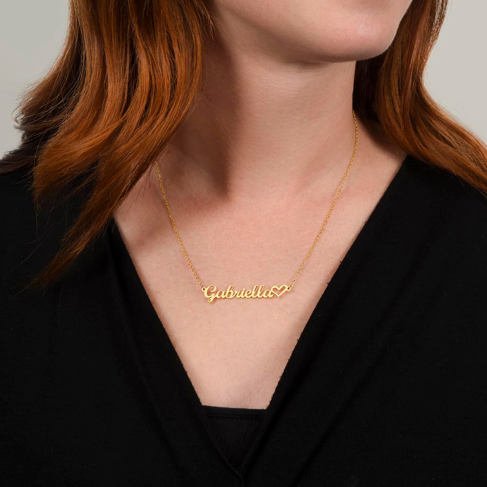 Silver finish heart name necklace with engraved custom name