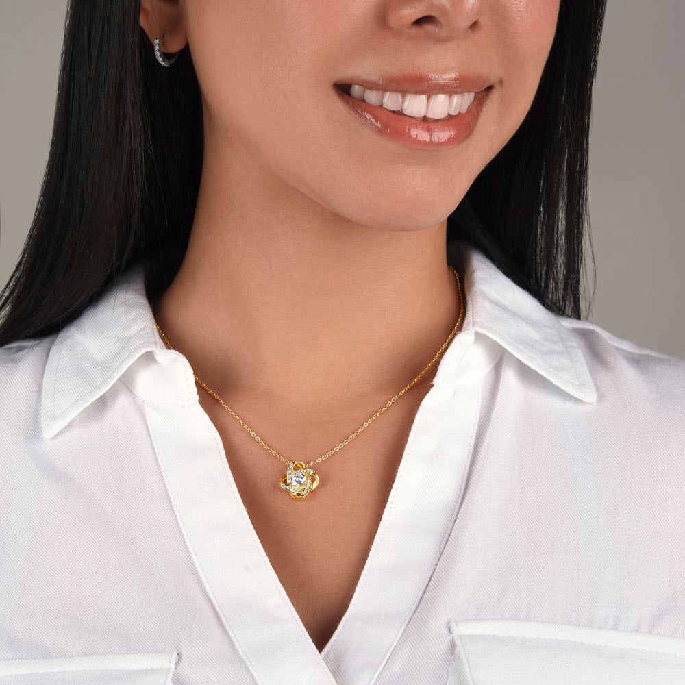 Sparkling cubic zirconia love knot pendant necklace