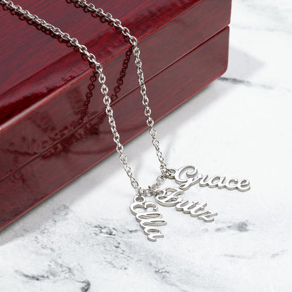 Unique vertical multi-name engraved necklace for personalized style