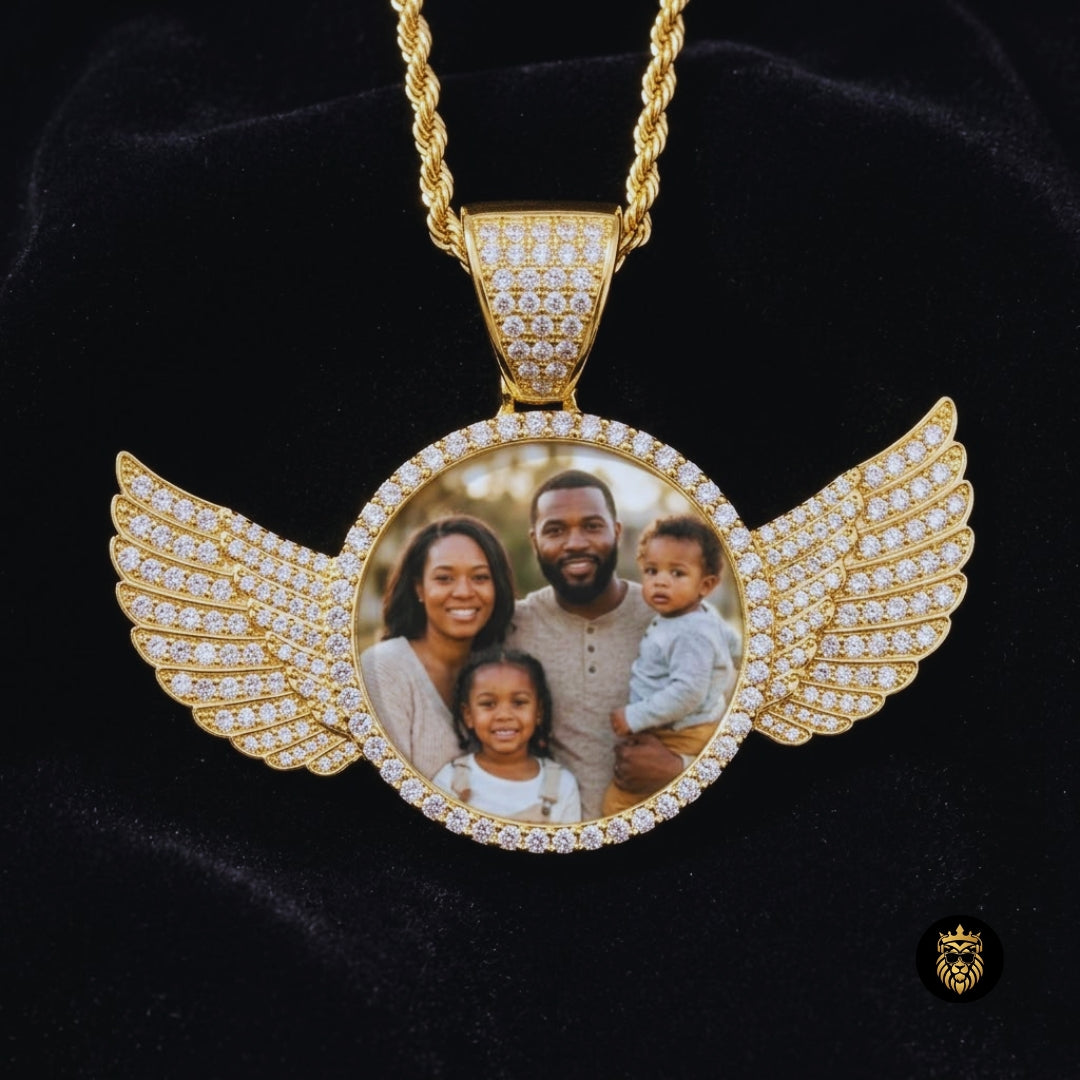 Custom Photo Wings Medallion Necklace – Personalized Memorial Pendant Gift