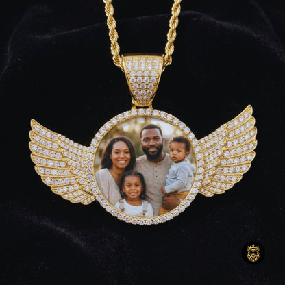 Custom Photo Wings Medallion Necklace – Personalized Memorial Pendant Gift