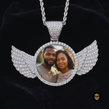 Custom Photo Wings Medallion Necklace – Personalized Memorial Pendant Gift