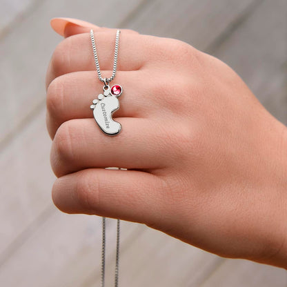 Personalized Baby Feet Necklace with Birthstone for Mom – Custom Engraved Mother Jewelry