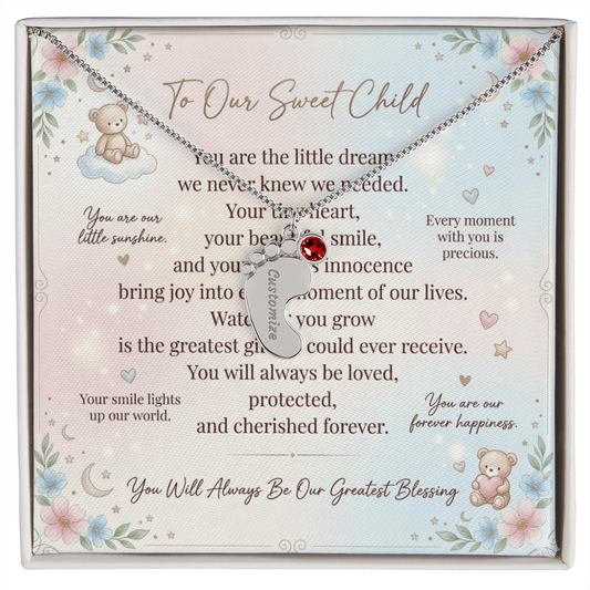 Personalized Baby Feet Necklace with Birthstone for Mom – Custom Engraved Mother Jewelry